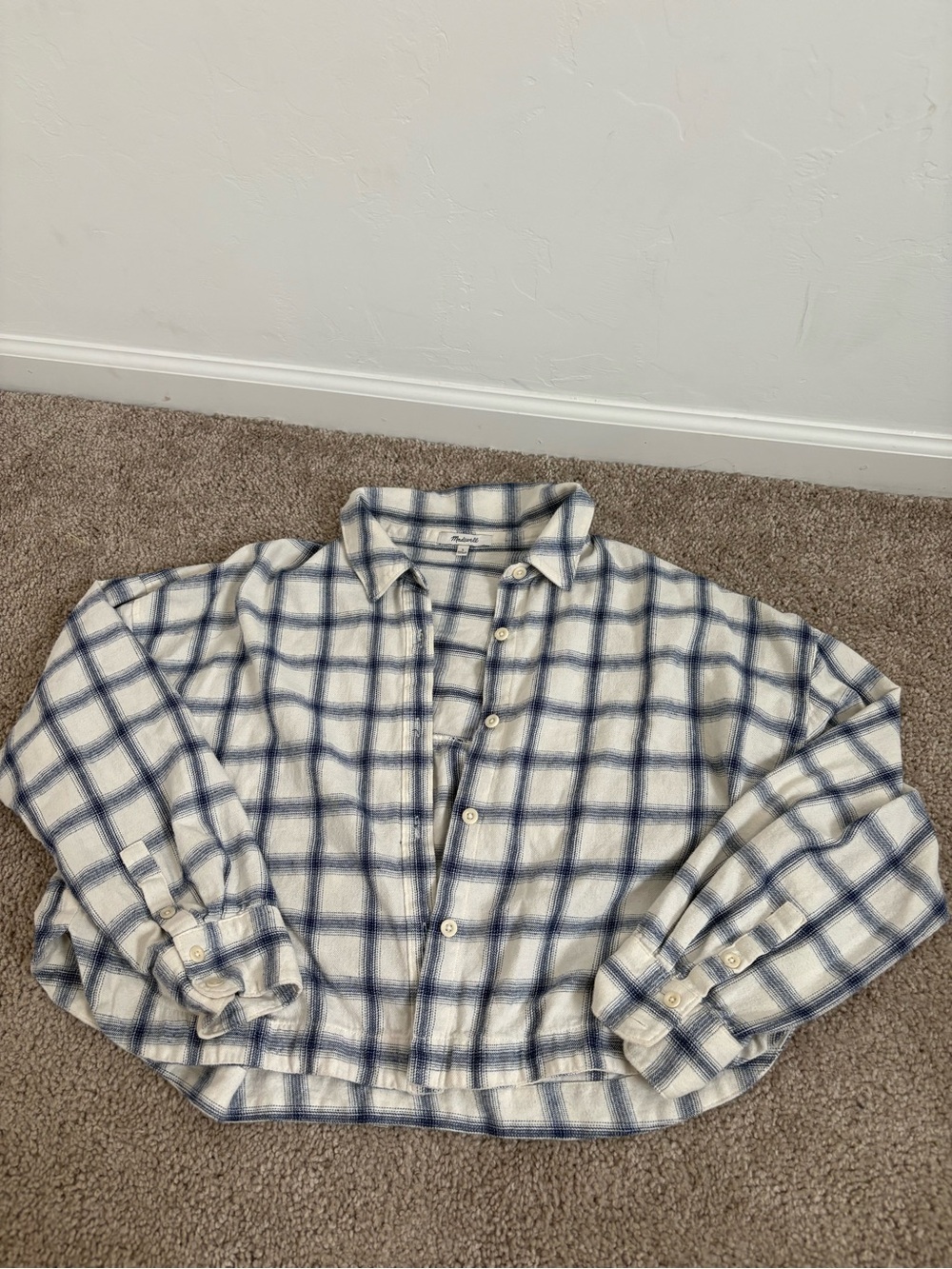 Woven Plaid Button-Up Shirt Jacket - Cream & Blue